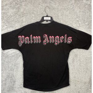 Palm Angels Doubled Logo Over Tee 'Black/Fuchsia' Short Sleeve T Shirt Sz Small